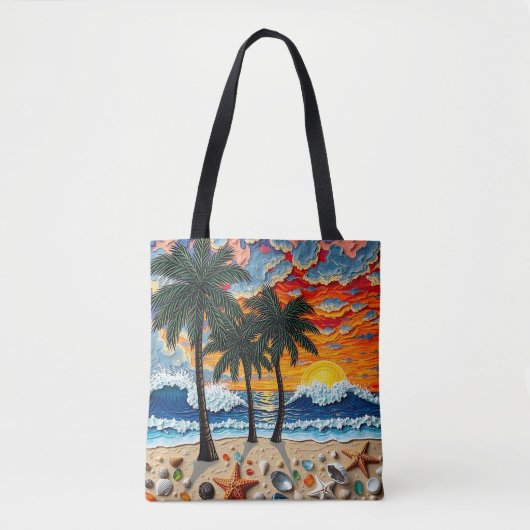Tote Bag Belle scène de plage avec des palmiers (Devant)