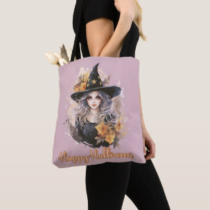 Tote Bag Belle Sorcière Chapeau Étoiles Fumée Joyeux Hallow