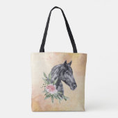 Tote Bag Belle tête de cheval noir Portrait d'aquarelle (Dos)