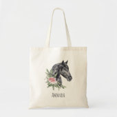 Tote Bag Belle tête de cheval noir Portrait d'aquarelle (Devant)