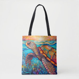 Tote Bag Belle tortue de mer de couleur natation