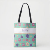 Tote Bag Belle Violet rose Fleurs Jaunes avec nom (Devant)