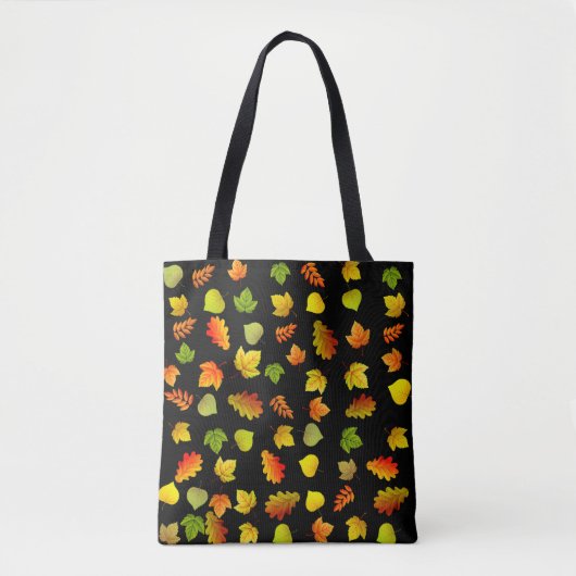 Tote Bag Belles feuilles d'automne sur noir (Devant)