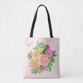 Tote Bag Belles fleurs d'aquarelle sur ivoire (Devant)