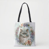 TOTE BAG BELLES FLEURS DE CHAT PERSIAN GRAY WATERCOLOR (Devant)