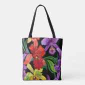 Tote Bag Belles fleurs d'orchidées d'aquarelle en noir (Dos)