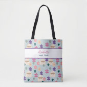 Tote Bag Belles fleurs et enveloppes violettes avec nom (Devant)
