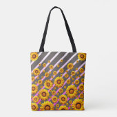 Tote Bag Belles fleurs jaunes sur gris, rayures roses (Dos)