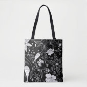 Tote Bag Belles fleurs rétro en noir et blanc motif (Devant)