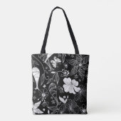 Tote Bag Belles fleurs rétro en noir et blanc motif (Dos)