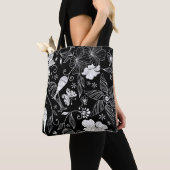 Tote Bag Belles fleurs rétro en noir et blanc motif (De près)