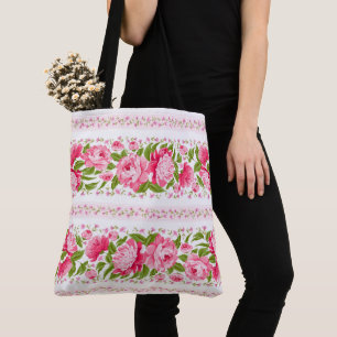 Tote Bag Belles Peonies Roses Et Blances À Motif