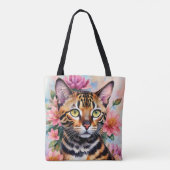 Tote Bag Bengale Chat Aquarelle Art Floral (Dos)