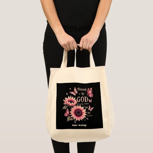 Tote Bag Béni Par Dieu Aimé Par Jésus Foi Tournesol Rose (Devant (produit))