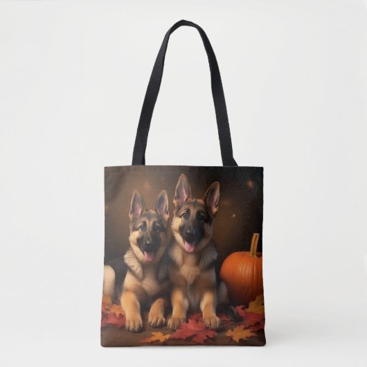 Tote Bag Berger Allemand Chiot Citrouille d'automne (Devant)