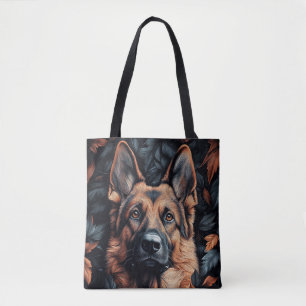 Tote Bag Berger Allemand dans les feuilles