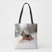 Tote Bag Berger allemand neige de Noël hiver (Devant)