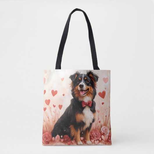 Tote Bag Berger australien avec Rose - Saint Valentin (Devant)