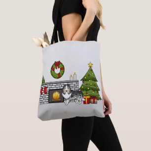 Tote Bag Berger des Shetland Blue Merle dans une salle de N