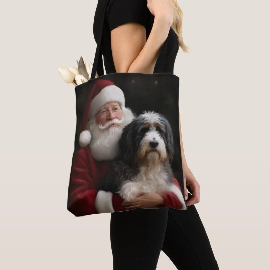 Tote Bag Bernedoodle avec Noël Festif du Père Noël (De près)
