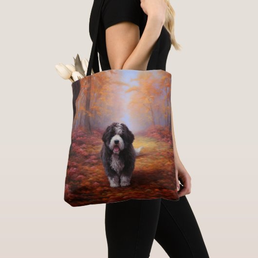 Tote Bag Bernedoodle en automne Leaves automne Inspire (De près)