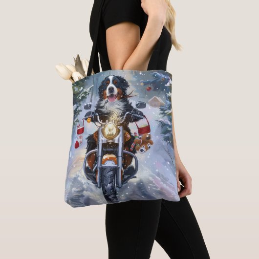Tote Bag Bernese Mountain Dog équitation Moto Noël (De près)