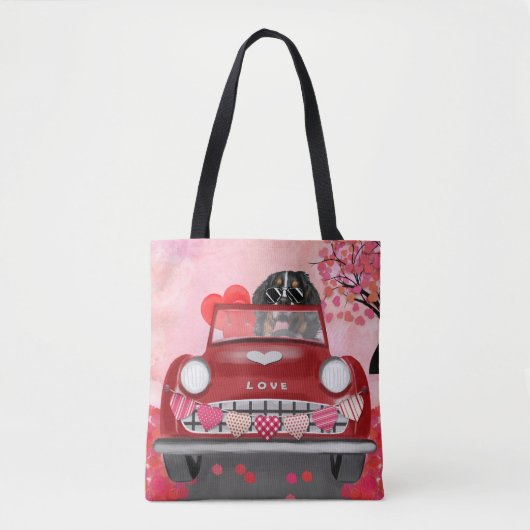 Tote Bag Bernois Mountain Driving Car avec Coeurs Valentine (Devant)
