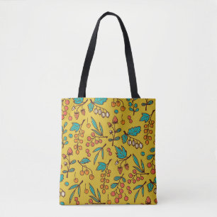 Tote Bag Berries sur branches, motif naturel sans soudure.