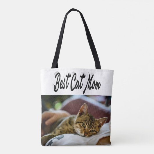 Tote Bag Best Cat Mom Photo Texte noir (Dos)