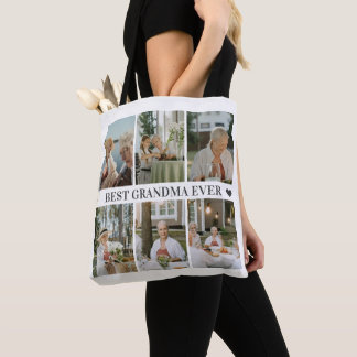 Tote Bag Best Grandma Ever Photo Collage – Gift with Hearts