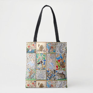 TOTE BAG BESTIAIRE MÉDIÉVAL JOUER DES INSTRUMENTS MUSICAUX