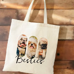 Tote Bag Besties Animal simple moderne Jouer Trois photos<br><div class="desc">Ce design simple et moderne est composé d'une typographie de script simple et moderne. Ajoutez des photos personnalisées de votre animal de compagnie chat,  chien ou oiseaux.</div>