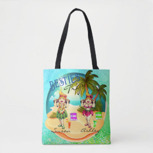 Tote Bag Besties voyage été plage bleu personnalisé