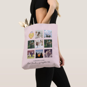 Tote Bag BFF Photo Collage Cadeaux Dusty rose PIZZA Amis