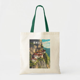 Tote Bag Bhoutan Illustration Voyage Art Vintage