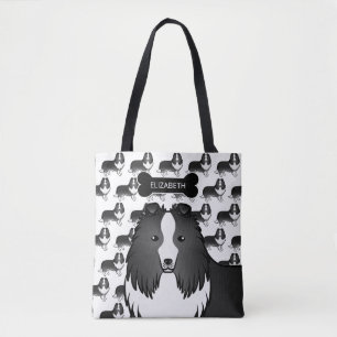 Tote Bag Bi-Black Shetland Sheepdog Chien Et Os & Nom