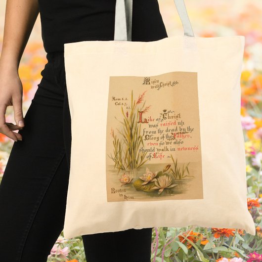 Tote Bag Bible catholique florale Verse Pâques