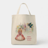 Tote Bag Bibliothèque de dragon de princesse de conte de fé (Dos)