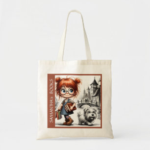 Tote Bag Bibliothèque de livres Fille école hobby coloré pe
