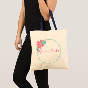 Tote Bag Bibliothèque de noms de couronne florale Livres