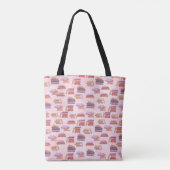 Tote Bag Bibliothèque motif de livres d'aquarelle rose et v (Dos)