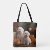 Tote Bag Bichon Frise Puppy Automne Citrouille délice (Dos)