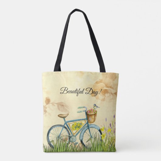 Tote Bag Bicyclette bleu jaune (Dos)