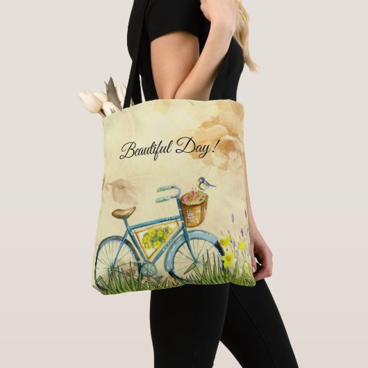 Tote Bag Bicyclette bleu jaune (De près)