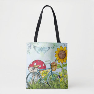 Tote Bag Bicyclette bleu mignon papillon