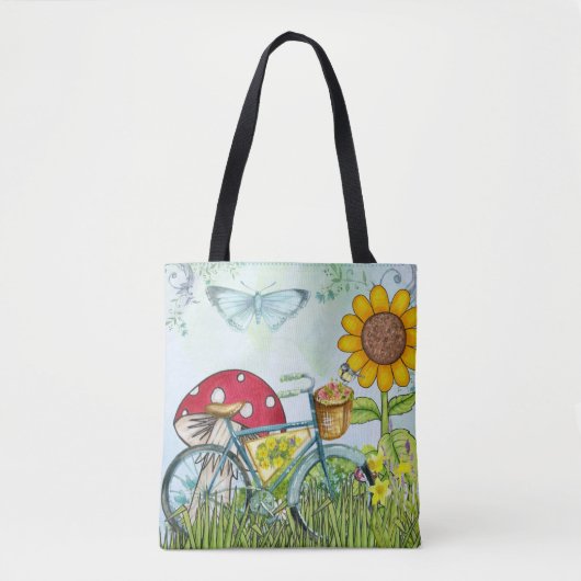 Tote Bag Bicyclette bleu mignon papillon (Devant)