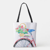 Tote Bag Bicyclette rouge avec le panier des fleurs (Dos)