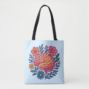 Tote Bag Bien-être mental Brain en fleurs