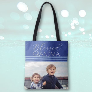 Tote Bag Bienheureuse grand-mère cadeau photo personnalisé