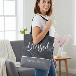 Tote Bag Bienheureux script moderne personnalisé